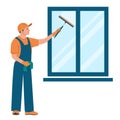 Man cleaning window using squeegee vector isolated