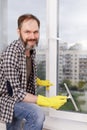 Man cleaning windows