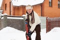 Man cleans snow