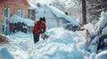 Man Clearing Snow with a Snowblower During Winter Season. Generative ai