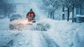 Man Clearing Snow with a Snowblower During Winter Season. Generative ai