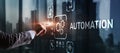 Man clicks on 3d virtual screen Automation. Optimization of business and production processes