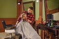 Man client sit chair. Barbershop services. As gentleman and decent human being, you must tip your barber. Visit