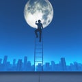 Man climb a ladder to the moon i