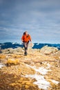 The man climbed to the top of the mountain. Royalty Free Stock Photo