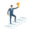 Man is climbing career ladder. Business concept. Vector illustration