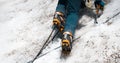 Man is climbing with crampons on the glacier. Royalty Free Stock Photo