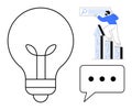 Man Climbing Graph Bar with Search Bar, Light Bulb and Speech Bubble Elements Royalty Free Stock Photo
