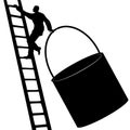 Man Climbing Ladder With Paint Bucket