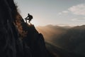 Man climbing mountain. Generate Ai Royalty Free Stock Photo