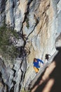 Man climbing a rock tufa.