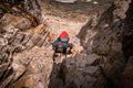 Man climbing rocks in the High Tatra mountains Royalty Free Stock Photo