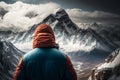 man climbing a snowy mountain active winter adventure trip illustration Generative AI Royalty Free Stock Photo