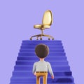 Man climbing stairs with gold chair on top