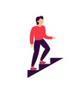 Man climbing stairs, simple flat design, steps up isolated vector Royalty Free Stock Photo