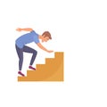 Man climbing stairs, young male character falling down on step