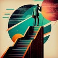 Man climbing up the stairs, ladder of success, making plan for the future, business concept, follow your goal, generative AI