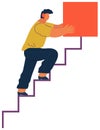 Man climbs the ladder stairs of success and a virtual career vector illustration isolated on white Royalty Free Stock Photo