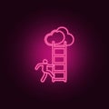 a man climbs the stairs icon. Elements of Sucsess and awards in neon style icons. Simple icon for websites, web design, mobile app Royalty Free Stock Photo