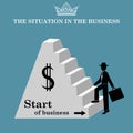 Man climbs the stairs of the pyramid. Start of business. Vector illustration