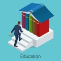 A man climbs the stairs to knowledge. Books are the source of knowledge. Training concept. Vector isometric illustration Royalty Free Stock Photo