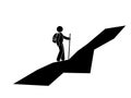 Man climbs up the mountain, stick figure traveler