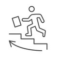 Man climbs up the stairs thin line icon, business strategy concept, Businessman with suitcase climbing stairs sign on