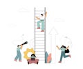 A man climbs up the stairs. Way to success. Career growth. Search for ideas Royalty Free Stock Photo