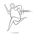 Man with clock head and running, hand-drawn vector illustration. Black outline, white Royalty Free Stock Photo