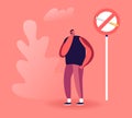 Man Close his Nose near Prohibited Sign with Cigarette. Passive Second Hand Smoking in Public Place Social Problem Royalty Free Stock Photo