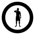 Man closing his eyes his hands silhouette front view icon black color illustration in circle round Royalty Free Stock Photo