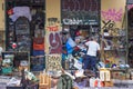 Man closing his shop at flea market in Athens Royalty Free Stock Photo