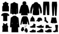 Man clothes and accessories collection - fashion wardrobe - vector icon silhouette illustration