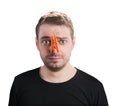 Man with clothespin on his nose. Royalty Free Stock Photo