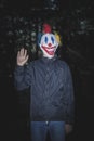 Man with clown mask in wood Royalty Free Stock Photo
