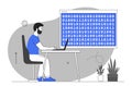 Man coding binary data on laptop screen. Vector illustration Royalty Free Stock Photo