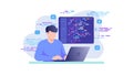 Man coding with data, symbolizing software development and technical analysis, vector design Generative AI Royalty Free Stock Photo