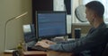 Man coding html and programming on screen Monitors, development web, developer. Royalty Free Stock Photo