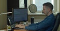 Man coding html and programming on screen Monitors, development web, developer. Royalty Free Stock Photo