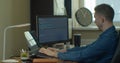 Man coding html and programming on screen Monitors, development web, developer. Royalty Free Stock Photo