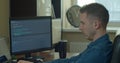 Man coding html and programming on screen Monitors, development web, developer. Royalty Free Stock Photo
