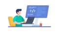 Man Coding on Laptop, Software Development and Programming, vector design Generative AI Royalty Free Stock Photo