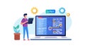 Man coding on laptop, symbolizing software development and programming expertise, vector design Generative AI Royalty Free Stock Photo