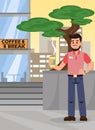 Man at Coffee Break Cartoon Vector Illustration