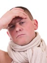 Man with cold with a scarf Royalty Free Stock Photo