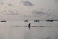 Man collecting sea urchins in a lagoon in Mauritius