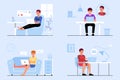 Man collection work at home flat illustration vektor Royalty Free Stock Photo