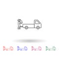 Man collects packing boxes in a pickup truck multi color icon. Simple thin line, outline vector of logistic icons for ui and ux,