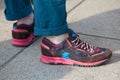 Man with colorful pink and brown Lanvin sneakers shoes before Gabriele Colangelo fashion show, Milan Fashion