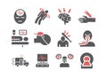 Man in a coma. Hospital bed. Infographic Flat icons. Vector